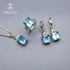 Natural Good Color BB Sky Blue Topaz Jewelry Set Ring Necklaces and Earrings 925 Silver Fine Jewelry for Women with Gift Box