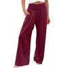 Summer Cotton Linen Wide Leg Pants Women Loose Palazzo Pant Pocket Elastic Waist Button Casual Pants