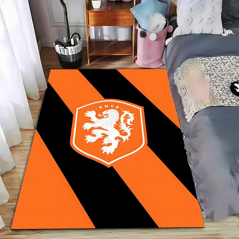 """Оранжево-черный ковер с белым львом и принтом KNVB" Подходит для использования в качестве противоскользящего покрытия для гостиной, спальни, диванов"""
