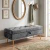 Storage Ottoman Chenille Upholstered Ottoman Storage Box With Padded Seat Metal Legs 114 X 41 X 45 Cm Grey