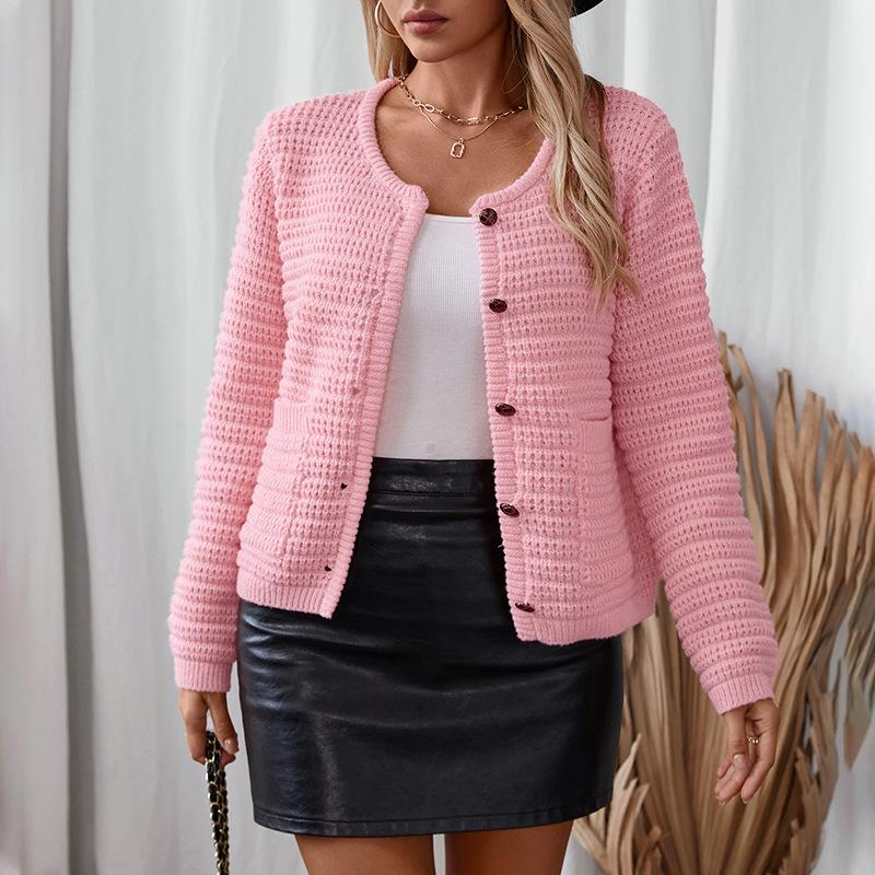 Autumn Winter Vintage Loose Long Sleeve Top Solid Color Cardigan Knitwear V-Neck Sweater