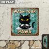 Vintage Black Cat Metal Sign Wash Your Paws Retro Funny Bathroom Wall Decor Home