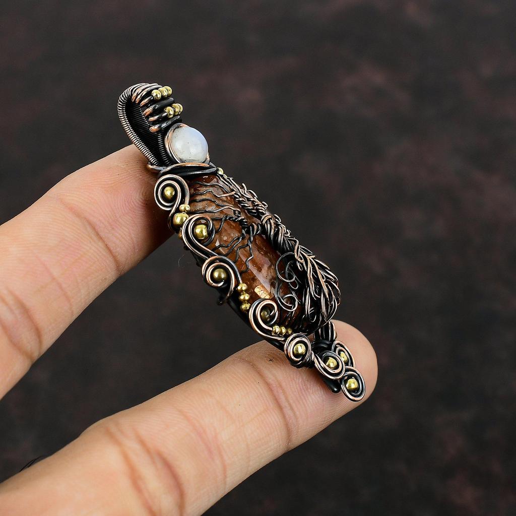 Tree Of Life Sunstone Pendant Copper Wire Wrapped Gemstone Pendant Rainbow Moonstone Pendant Copper Jewelry Gift For Him Handmade Pendants