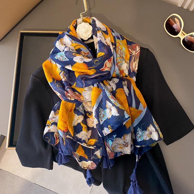 Осенний вискозно-хлопковый шарф Ацтекский Пейсли Цветочный платок шаль накидка Женские тонкие шарфы Мода кисточки Пашмина Высокое качество Фуляр