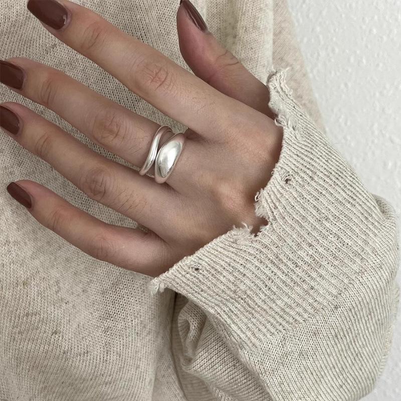 925 Silver Irregular Stackable Rings For Women Vintage Luxury Quality Jewelry Accessories Jewellery Allergy