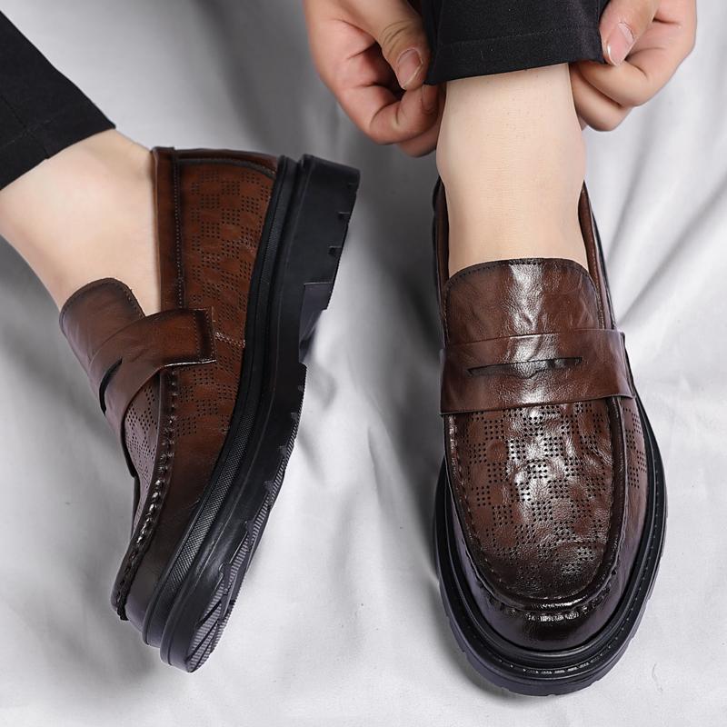 Модная мужская повседневная обувь для отдыха на открытом воздухе 2024 года, новые кожаные мужские стильные мокасины, мужская удобная деловая обувь, классические мужские туфли без застежек