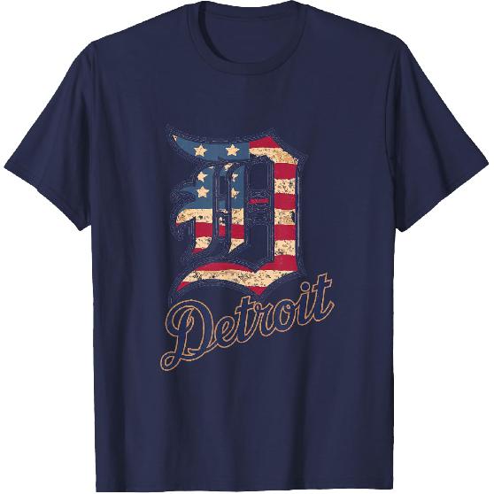 Nate Willis Detroit American Flag Old English D T-Shirt - Men's Black Small Modern Classic Letter Print Short Sleeve T-Shirt