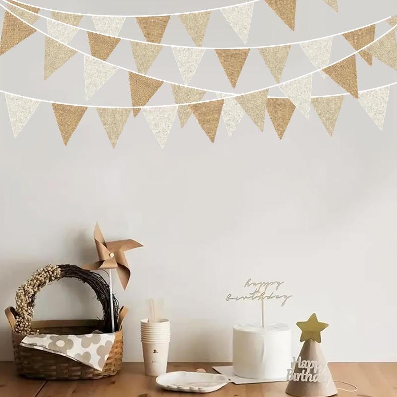 3.6M Burlap Triangle Pennant Flag Linen Bunting Garland Streamers for Birthday Wedding Engagement Camping Rustic Graduation Party Decorations