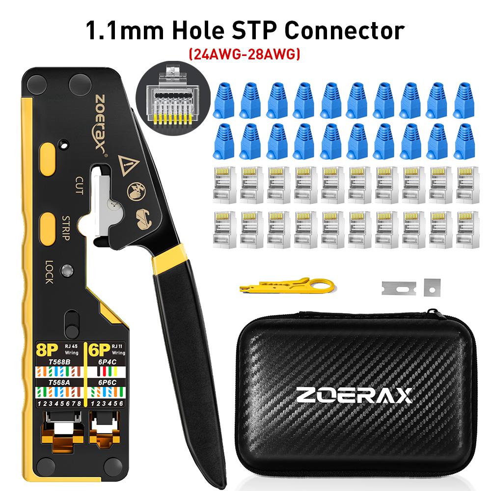 ZoeRax Набор сетевых инструментов RJ45 с обжимным инструментом CAT6, 20 шт. разъемов CAT6 CAT5 и заглушек, мини-стриппер, лезвия,