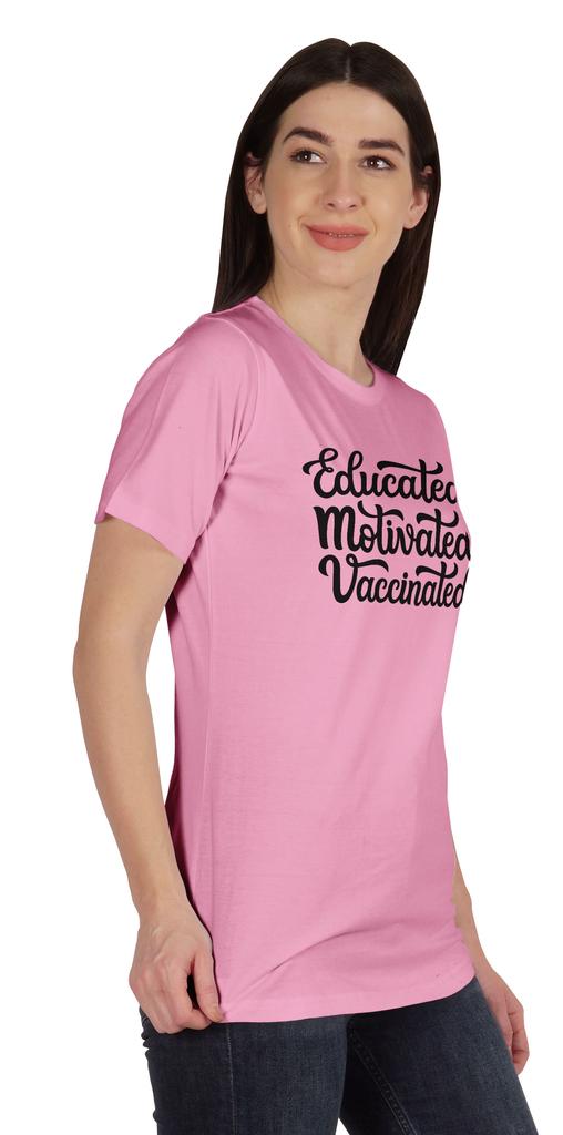 Inkmeso Educated Motivated Vaccinated Funny Pro Vaccine Crew Neck T-shirt For