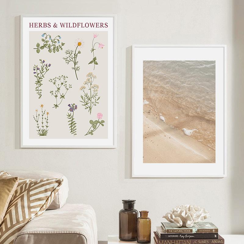 Бохо сушеные растения цветы травы пляжные волны пейзаж плакат холст живопись настенная живопись печать фотографии для гостиной домашний декор