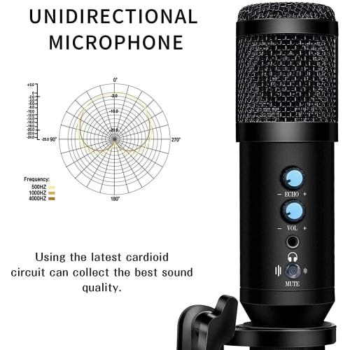 DEARING Condenser Microphone, Tabletop, Tripod, One-Click Mute, Noise Reduction, Volume Control, Earphone Monitor Function, Unidirectional, PC Microph
