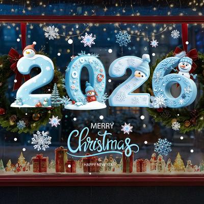 2026, Рождественские стеклянные наклейки, Праздничные украшения для магазина, Статические наклейки, Украшения для вечеринки, Праздничные декоративные наклейки