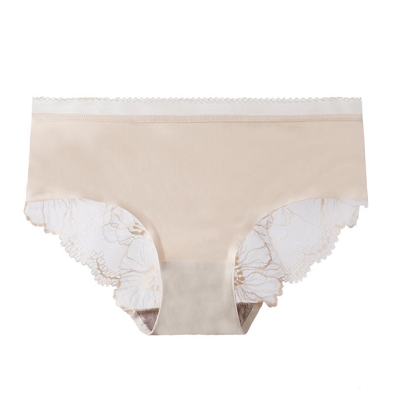 Ice Silk Seamless Lace Panties - Women's Mid-Waist All-Cotton Antibacterial Crotch, Breathable Summer Shorts