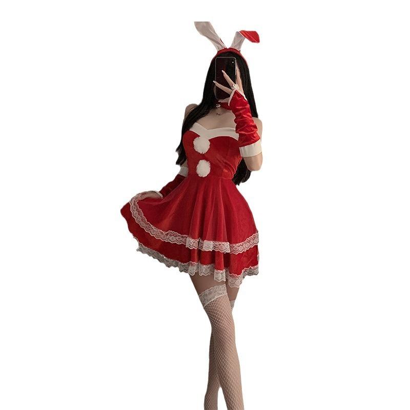 Милое рождественское платье-кролик Милое плюшевое сексуальное подтяжки нижнее белье Стройный комплект униформы