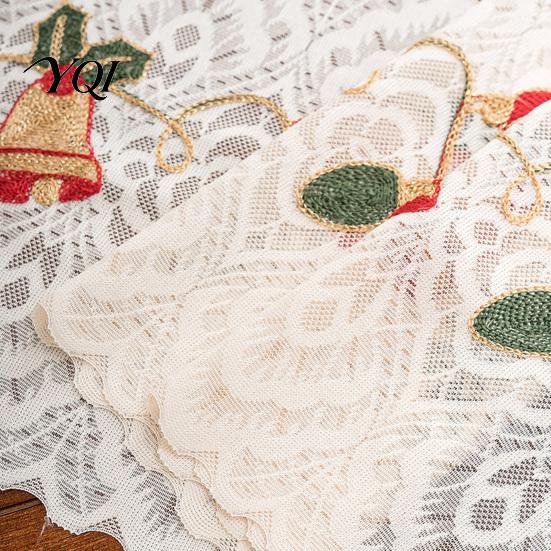 Decorative Lace Tablecloth Christmas Table Runner with Tassels, Embroidered Festive Dining Dinner Cover, Cover for Holiday Parties Durable Runners