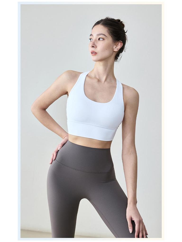 Женский летний утягивающий топ-бра для йоги с гоночной спинкой и нагрудными вкладышами - Красивый дизайн спины