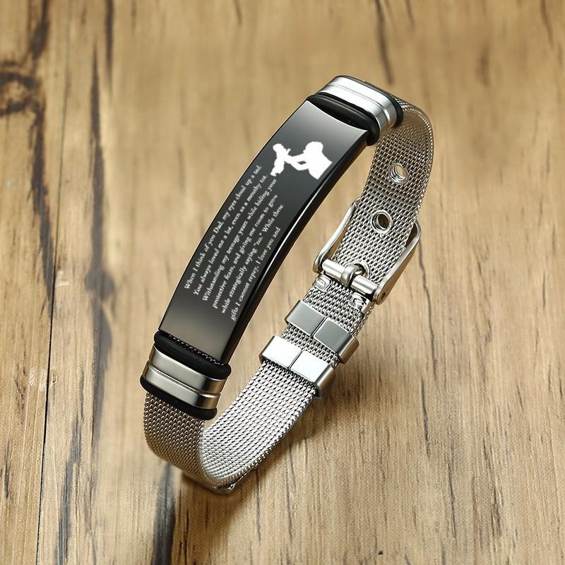 Vnox регулируемая длина браслеты TO DAD для мужчин сетчатый ремешок для часов с мягкой силиконовой прокладкой из нержавеющей стали Pulseira Custom