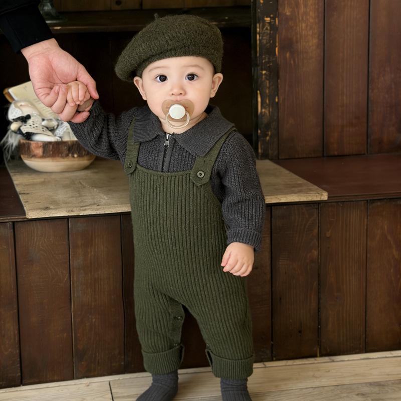 Baby Clothes Super Cute Baby Spring And Autumn Knitted Overalls Fashion Polo Shirt Sweater Split Two-Piece Set