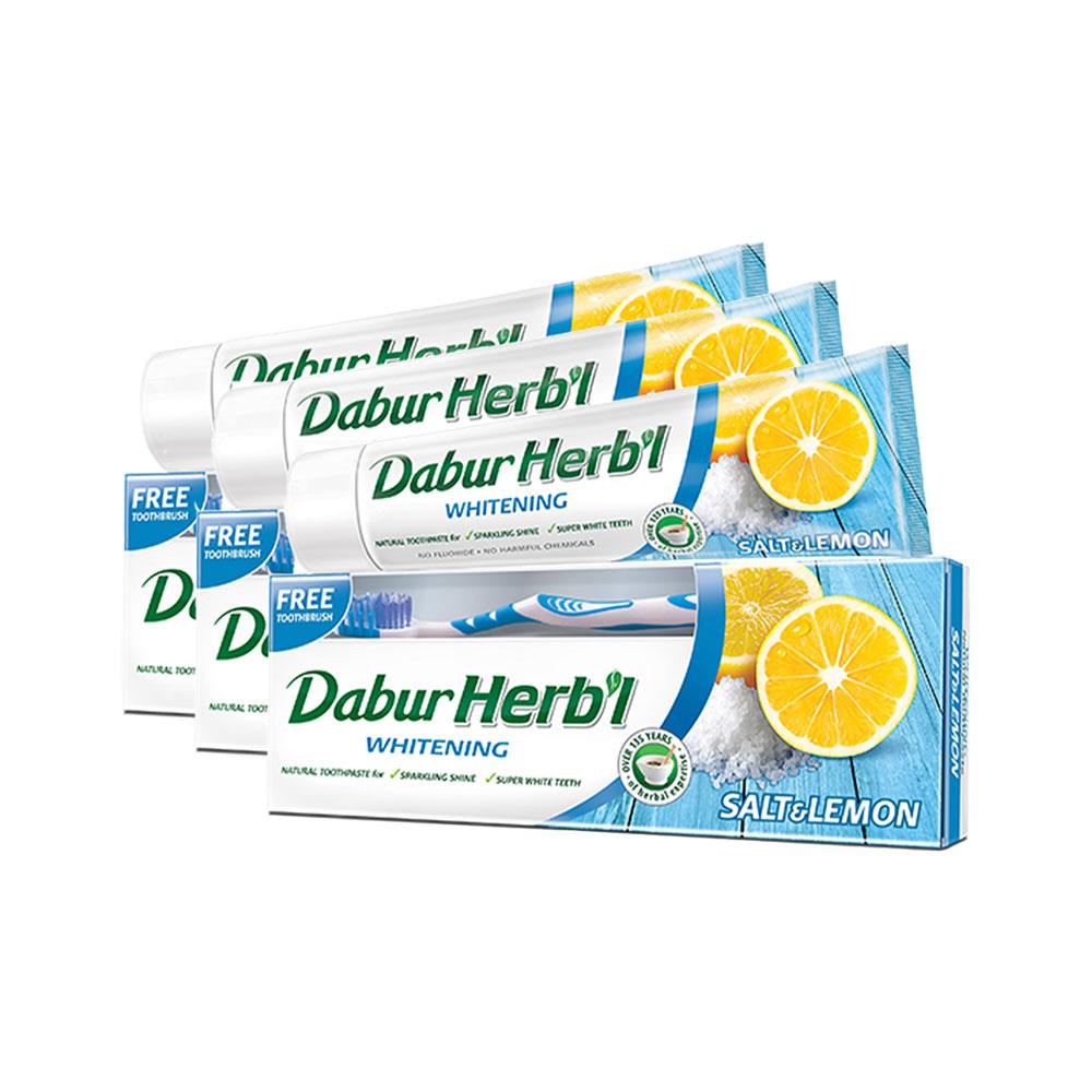Отбеливающая зубная паста 150 г + БЕСПЛАТНАЯ зубная щетка Dabur Herb'l Соль&Лимон