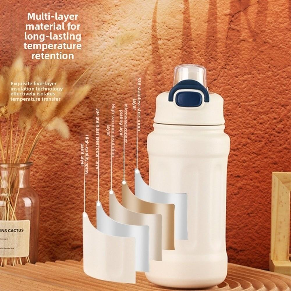 316 Stainless Steel Thermos Cup Large Capacity with Straw Insulated Water Bottle 800ml Portable Handle Sports Drinking Cup