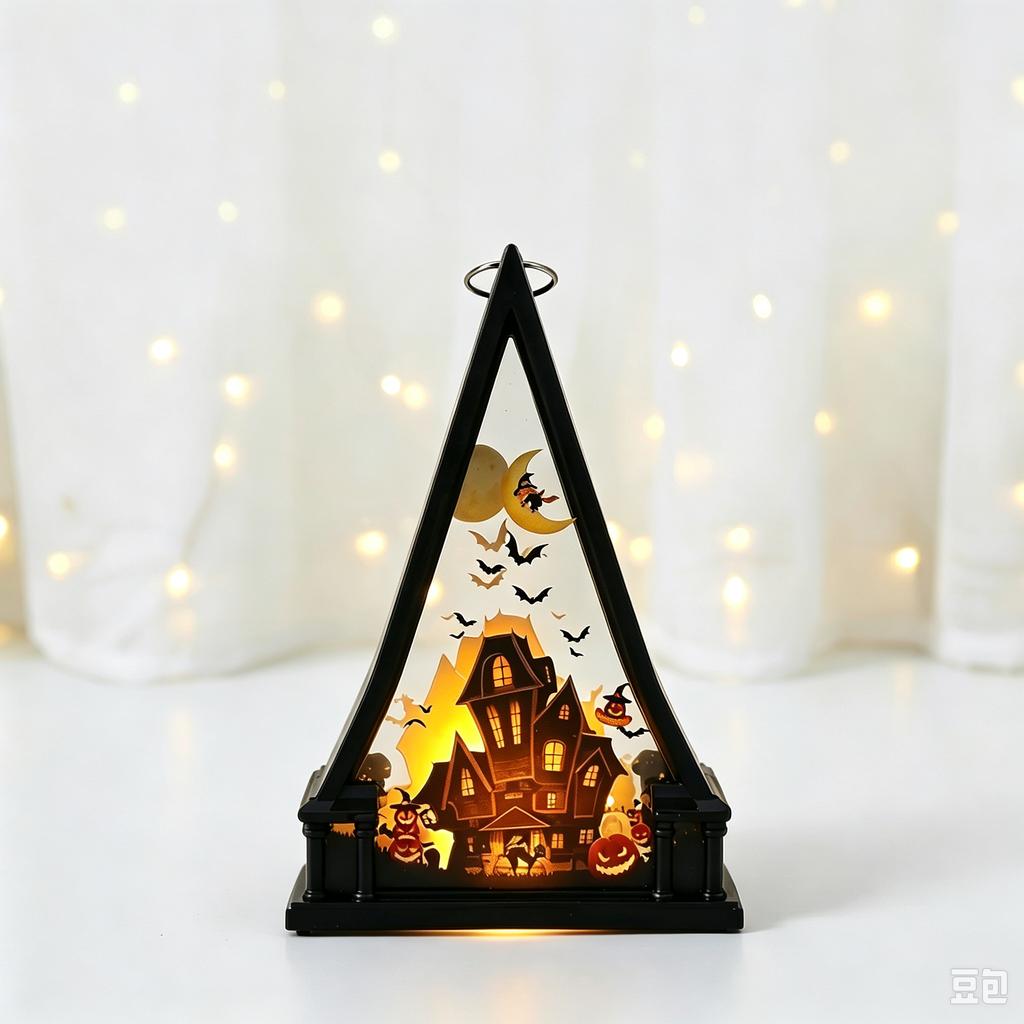 Halloween Triangle Lantern Pumpkin Lamp, LED Electronic Candle Light for Bar Scene Decor