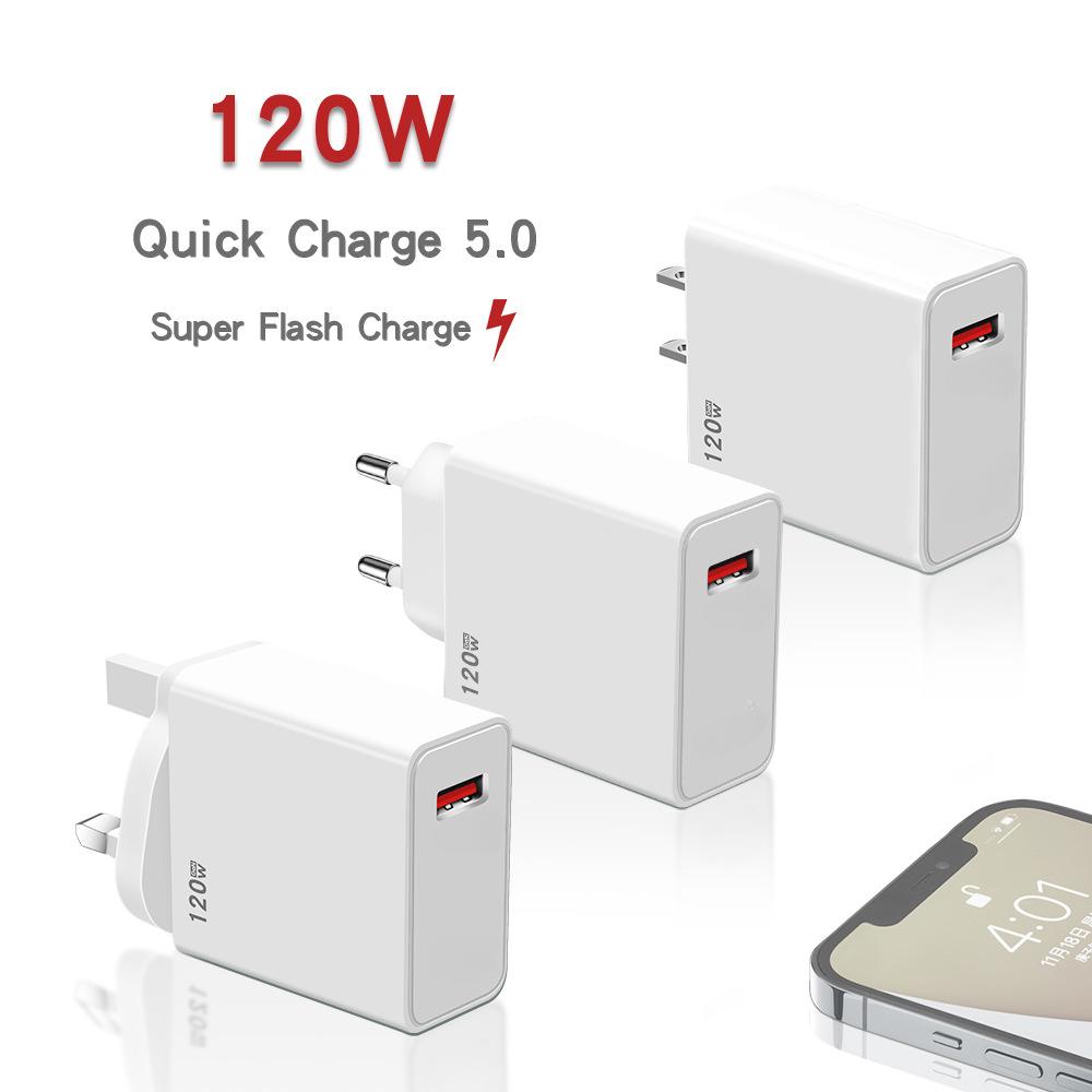 Адаптер быстрой зарядки 120 Вт для iPhone Xiaomi Huawei Samsung Oneplus OPPO USB зарядное устройство Quick Charge 5.0 QC5.0 Зарядные устройства для мобильных телефонов