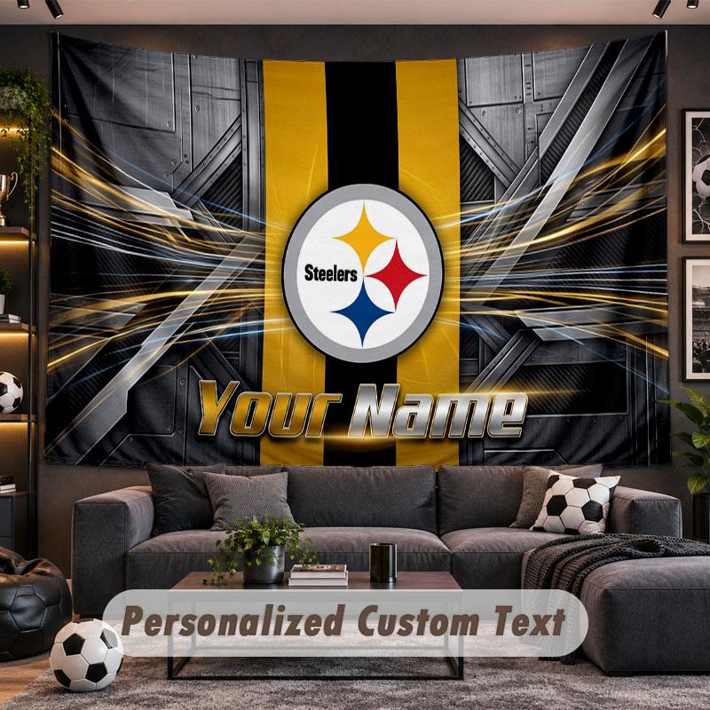 Wall Hanging Tapestry Custom NamePittsburgh Steelers Pattern Personalized Printed Fabric Wall Decor