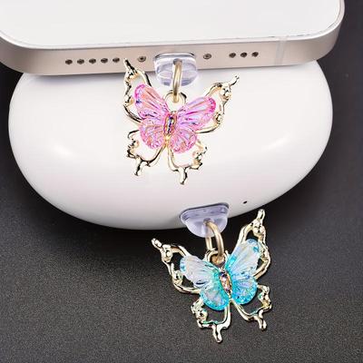Блестящая Бабочка Заглушка от Пыли для Телефона Аксессуары Украшение Подвеска для Подвешивания Для iPhone Для Samsung Порт Зарядки Type-C