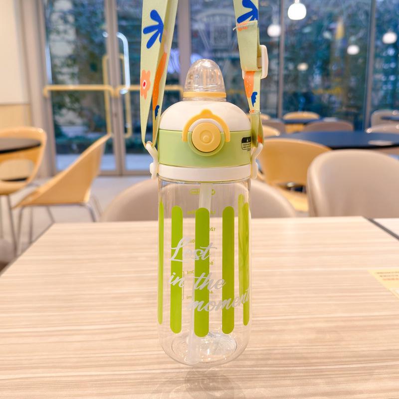 Portable Cute Flip-Top Straw Water Cup with Lanyard - Drop-Resistant Summer Design for Students