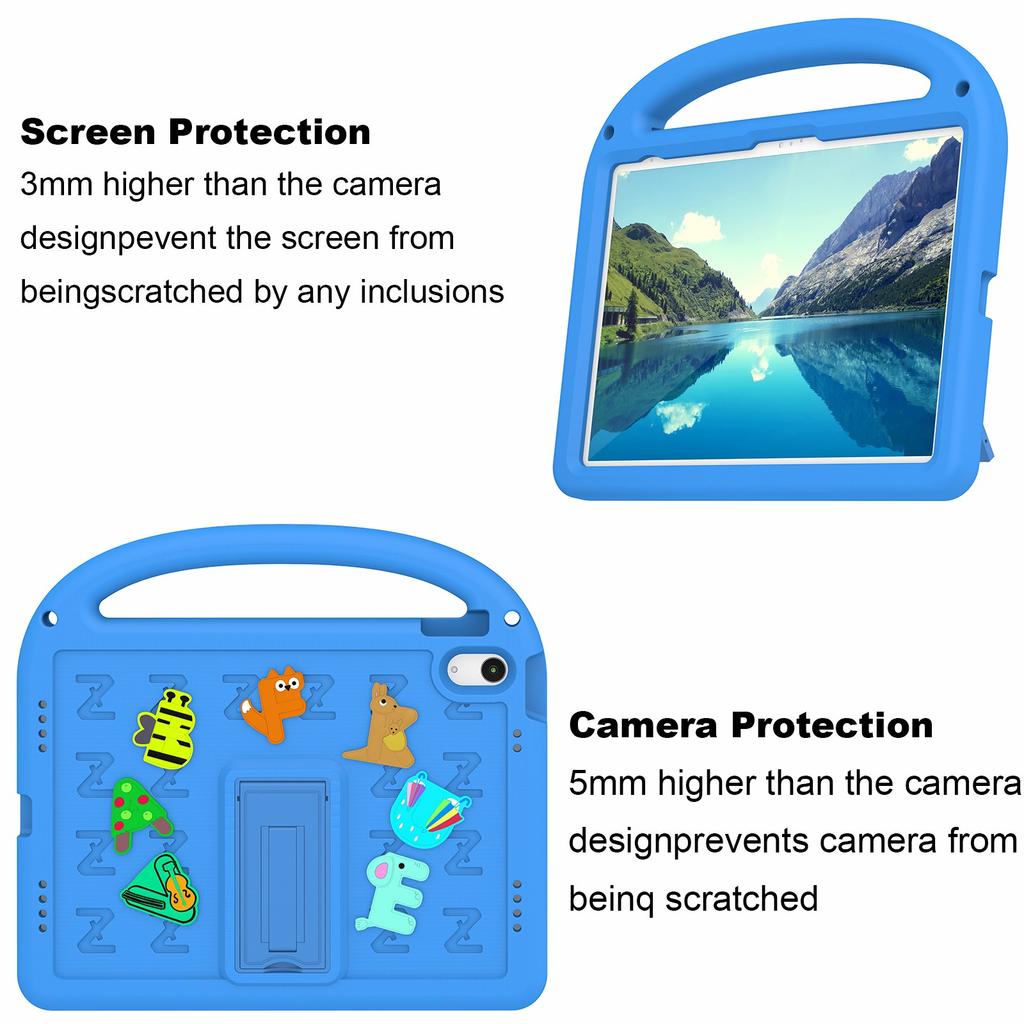 For iPad (2025)/10.9 (2022) Case with Strap EVA+PC Kickstand Tablet Cover Cartoon Design