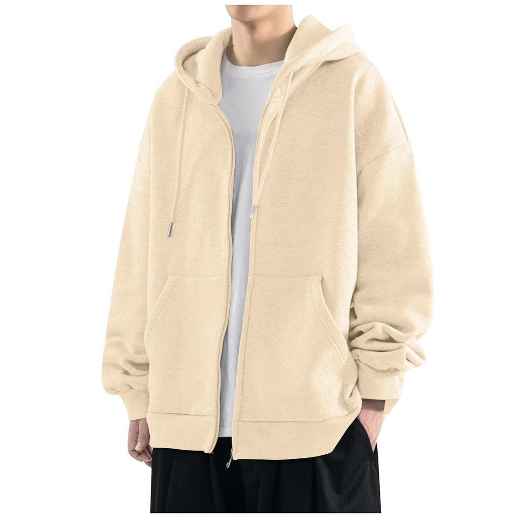 Осенне-зимний мужской однотонный кардиган, свободный большой свитер с капюшоном