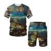 Men's Summer Fishing Camping Set T-shirt + Shorts 2-piece Set Outdoor Sportswear Tracksuits Oversized Short Sleeve Clothes Suit