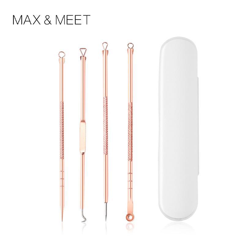 Набор игл для чистки пор и акне из нержавеющей стали Rose Gold с пинцетом - 4 шт.