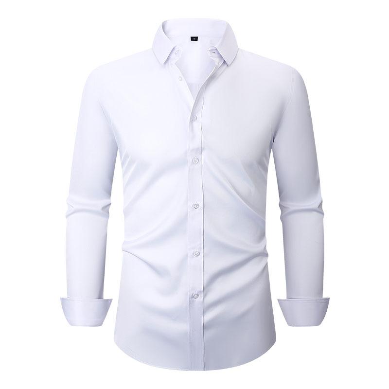Men's Fashion Stretch Shirt: Crease-Resistant Plain-Coloured Long-Sleeved Business Shirt – Lightweight Men's Shirt