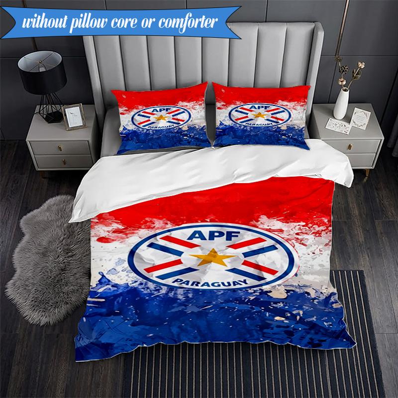 3PCS Paraguay Football Federation Emblem Bedding Set 2D Printing (Includes 1 Duvet Cover + 2 Pillowcases Coreless), Bedroom decor,Fan gift