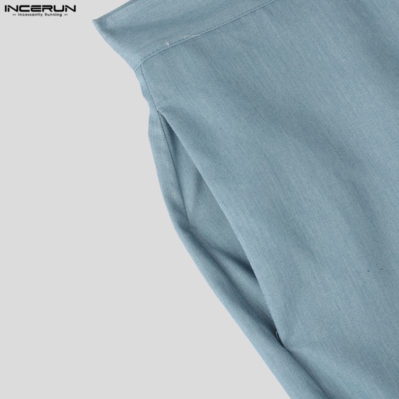 INCERUN Мужские повседневные брюки на шнуровке с запахом на талии, длинные брюки широкого кроя