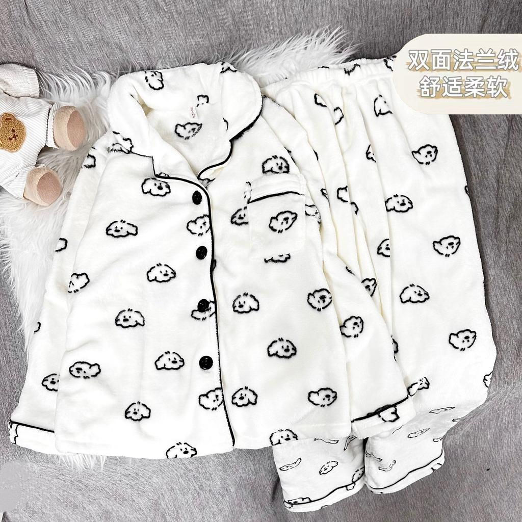 1011 Women's Pajamas Cute Polka Dot HelloKitt Winter Thickened Flannel Homewear Set