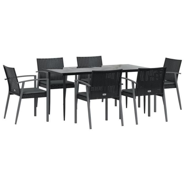 VidaXL Garden Dining Set 7 Pcs Cushions Wicker Steel 3186980