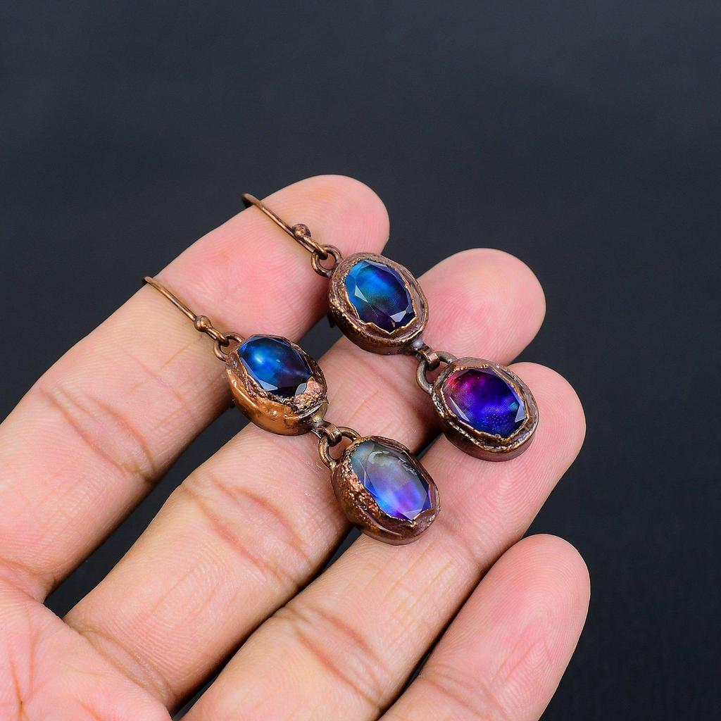 Серьги с аммолитом, Ювелирные изделия из драгоценных камней, Медные гальваноформованные серьги ручной работы, Ювелирные изделия новейшего дизайна