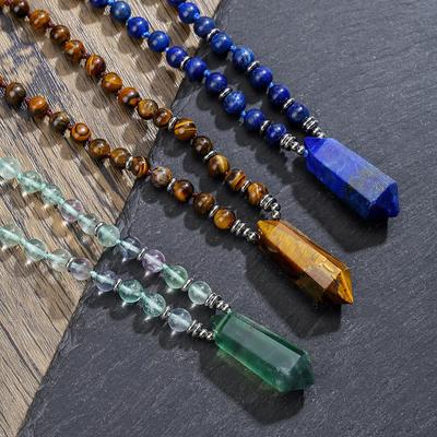 Богемское длинное ожерелье из бусин с кристаллами лазурита и флюорита