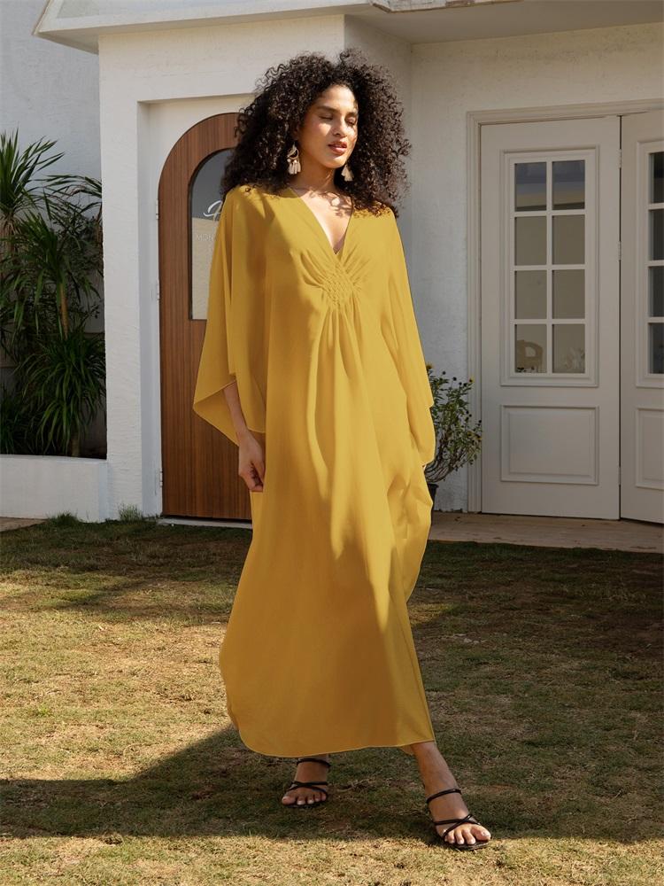 Sexy Vacation White Beach Maxi Dress Women's Hand-knit V-neck Batwing Sleeve Plus Size Kaftan 2024 Summer Beachwear Swimsuit Cover Up Q1306