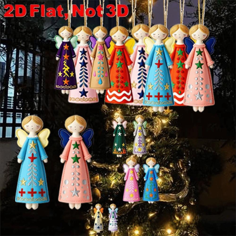 8Pcs New 2D Christmas Angel Pendant Flat Decorative Pendant Christmas Wooden Pendant Christmas Tree Top Decoration Home Ornament