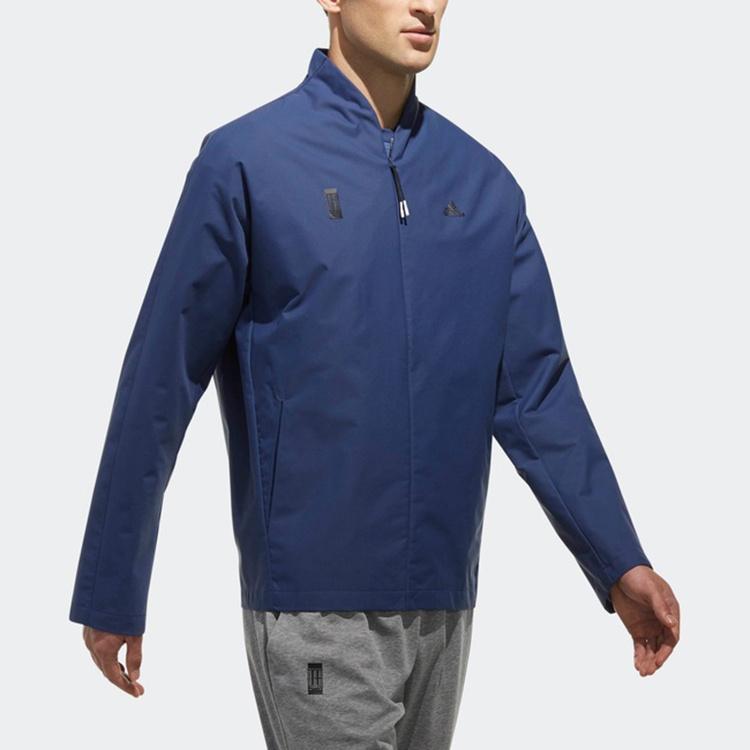Men's adidas Logo Printing Solid Color Stand Collar Jacket Autumn Blue CV6230