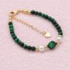 Mixed Green Tiger Eye Stone Pearls Strand Bracelets Gold Plated Bohemian Beaded Charm Bracelet Handmade Women Fashion Jewelry