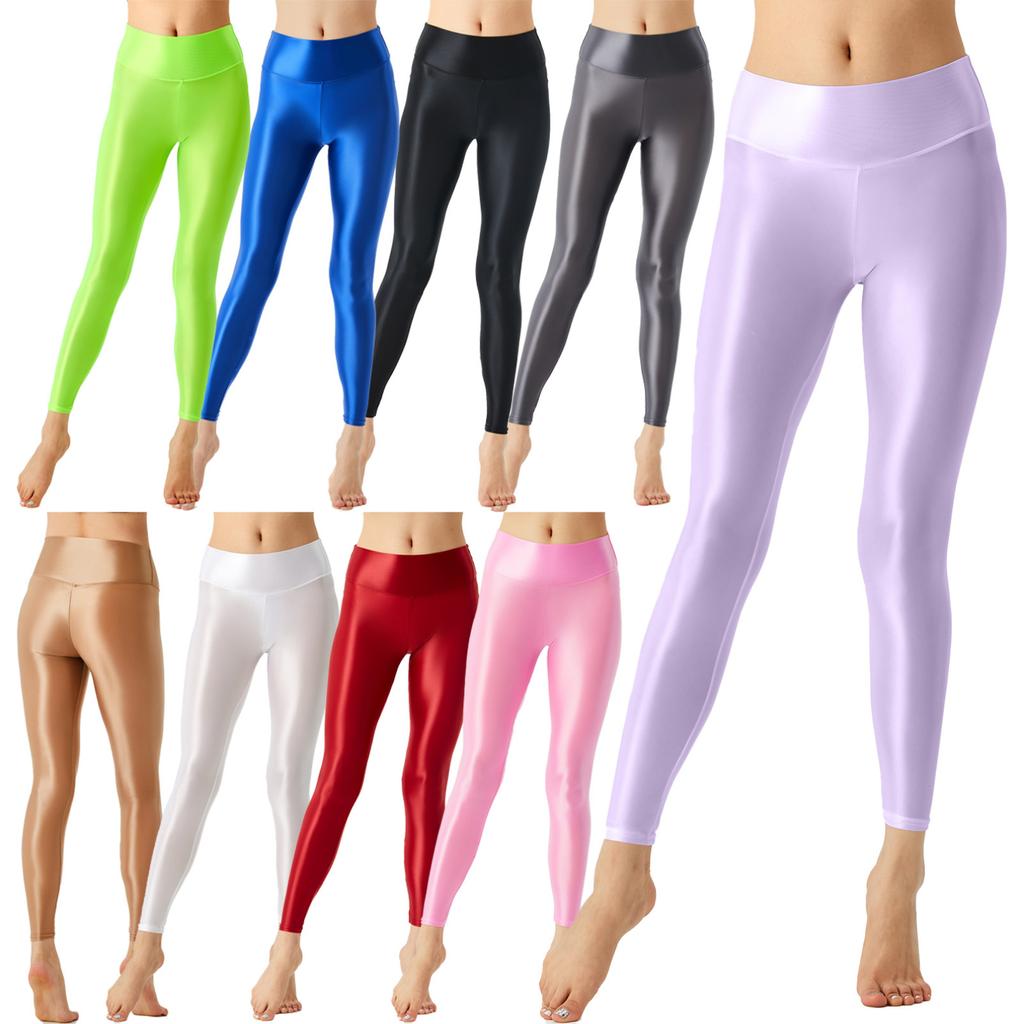 Women's Glossy Pantyhose Tights Skinny Leggings Footless Nylon Sheer Stretch Yoga Pants