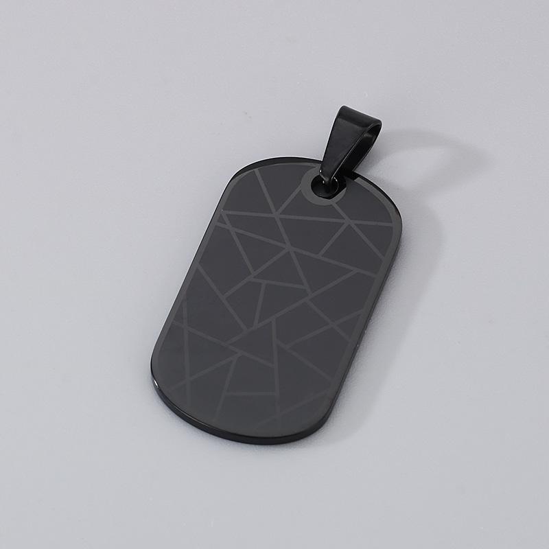 Punk Stainless Steel Square Pendant Necklace for Men Simple Stone Pattern Dog Tag Accessories Personalized Trendy Jewelry