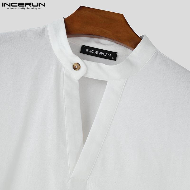 INCERUN Мужские летние футболки с коротким рукавом и заниженной линией плеч из цельного хлопка, топы