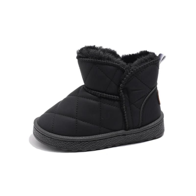 Черные зимние ботинки для девочек, утолщенные, теплые, плюшевые, зимние детские ботинки, нескользящие, универсальные, детские, повседневные, модные, для мальчиков, хлопковые, мягкие
