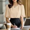 ZANZEA Women Summer Round Neck Solid Color Loose Half Sleeve Blouse